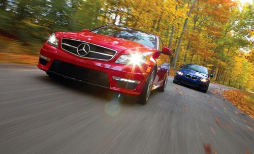 mercedes-benz c63 amg coupe and bmw m3 coupe mercedes-benz c63 amg and bmw m3