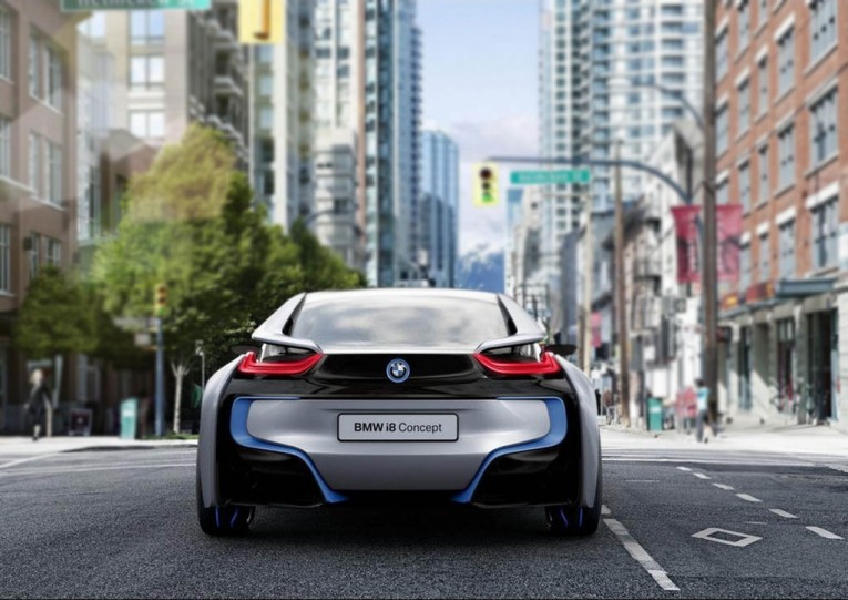 bmw-concept-gray-exterior-i8-rear-parked-city-street-traffic-light-brake-lights-maxshift