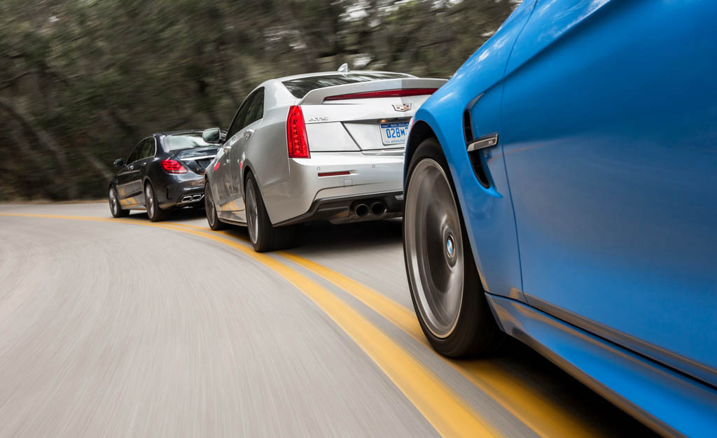 Mercedes-AMG C63 S-Model, BMW M3, and Cadillac ATS-V