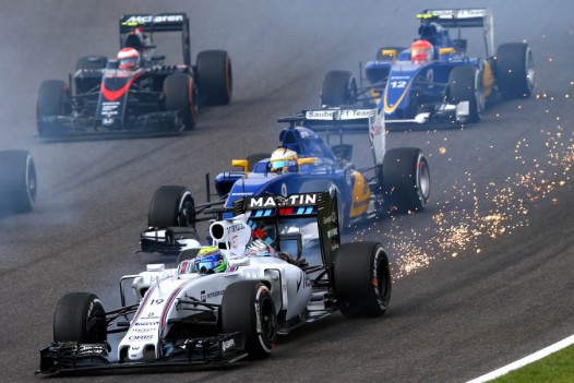 Daniel Ricciardo and Felipe Massa collided shortly after the start in Japan