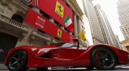 A Ferrari sports car is seen outside NYSE