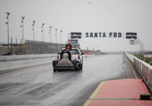 A jet powered track dryer was used before the cars had their single practice runs