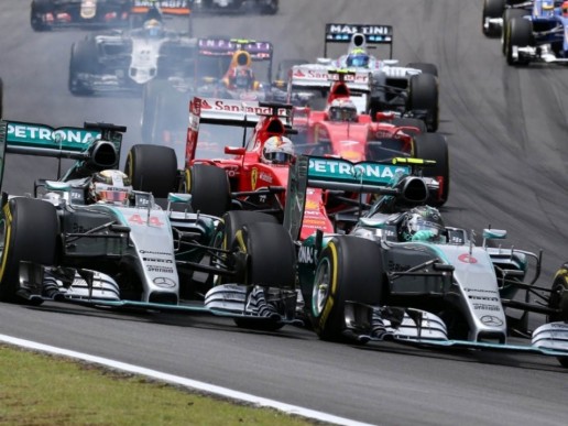 Lewis Hamilton and Nico Rosberg Brazil start