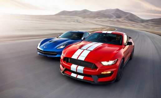 2016 Chevrolet Corvette Stingray coupe Z51 and 2016 Ford Mustang Shelby GT350