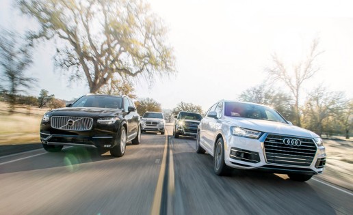 Volvo XC90 T6 , BMW X5 xDrive35i, Land Rover Range Rover Sport HSE, and Audi Q7