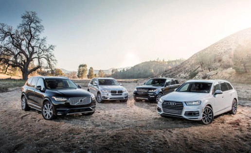 Volvo XC90 T6 , BMW X5 xDrive35i, Land Rover Range Rover Sport HSE, and Audi Q7