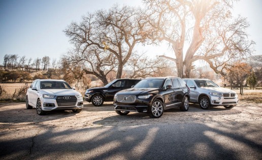 Volvo XC90 T6 , BMW X5 xDrive35i, Land Rover Range Rover Sport HSE, and Audi Q7