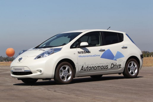 Nissan-Leaf-autonomous-car-front-three-quarter-white