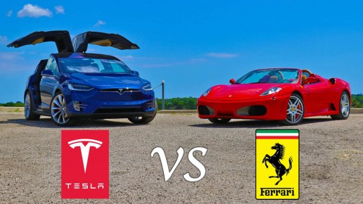 Tesla Model X P90D Ludicrous vs Ferrari F430 Drag Racing