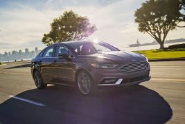 2017-Ford-Fusion-Hybrid-front-three-quarter-in-motion