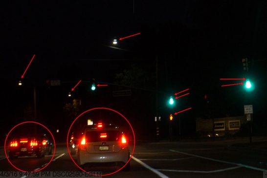 Double vision at night through windshield