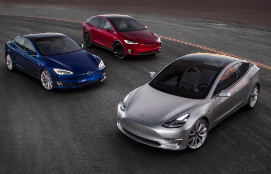 2017-Tesla-Model-3-2016-Tesla-Model-X-Tesla-Model-S-front-three-quarter