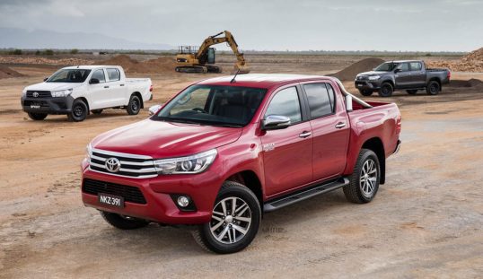 2015 Toyota HiLux double cabs: SR5 (front), SR (rear) and Workmate