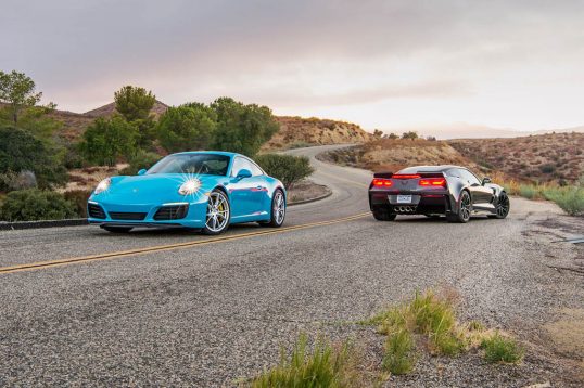 2017-chevrolet-corvette-grand-sport-vs-2017-porsche-911-carrera-s-front-rear-three-quarter