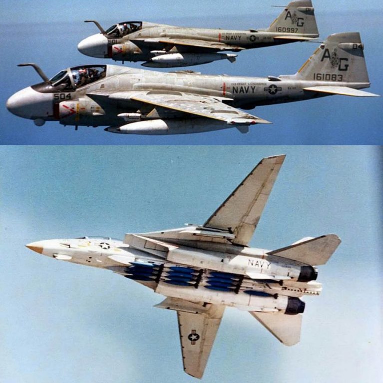 A-6 اینترودر (بالا) و اف-14 در نقش بمب افکن (پایین)