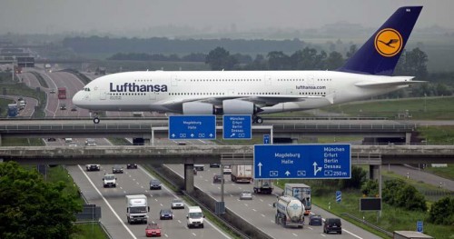 Airbus A380 Crossing The Autobahn At Leipzig Airport