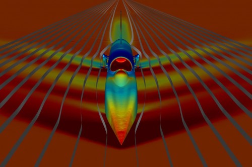 تصویرسازی اخیر از جریان و گردش Bloodhound CFD نشان‌دهنده‌ی نوارهای جریانی برجستگی‌های فشاری می‌باشد.