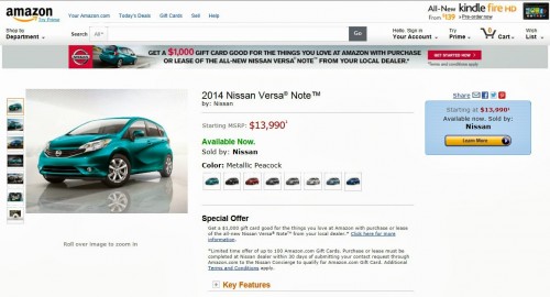 Buy a New Nissan Versa Note via Amazon