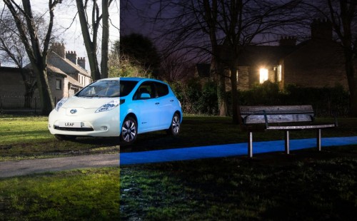 Nissan Leaf with glow-in-the-dark paint