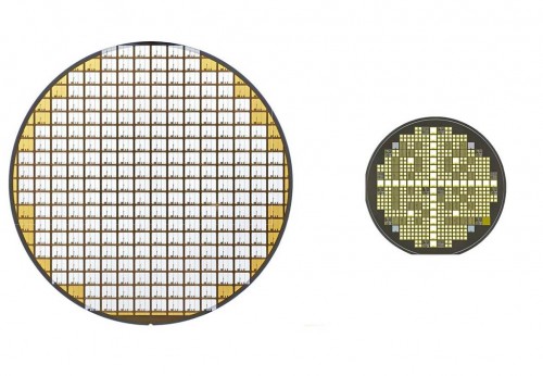 Toyota semiconductor tech (L) Silicon and (R) SiC power semiconductor wafers