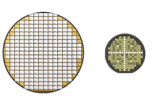 Toyota semiconductor tech   (L) Silicon and (R) SiC power semiconductor wafers