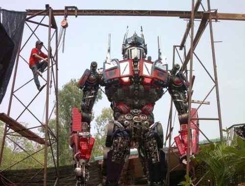 optimus prime made from car parts in thailand