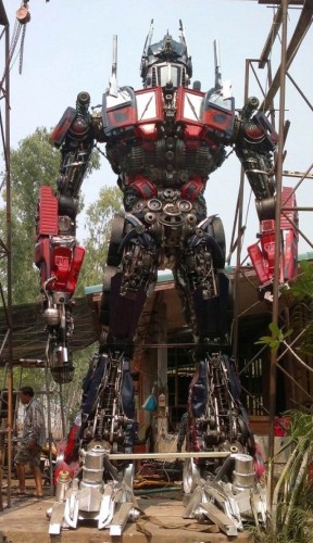 optimus prime made from car parts in thailand