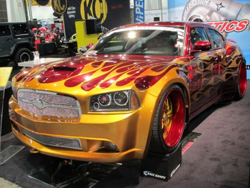 Dodge Charger with Candy Apple Red & Gold flames