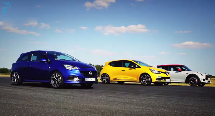 Drag Race Between Renault Clio RS, Opel Corsa OPC And MINI JCW