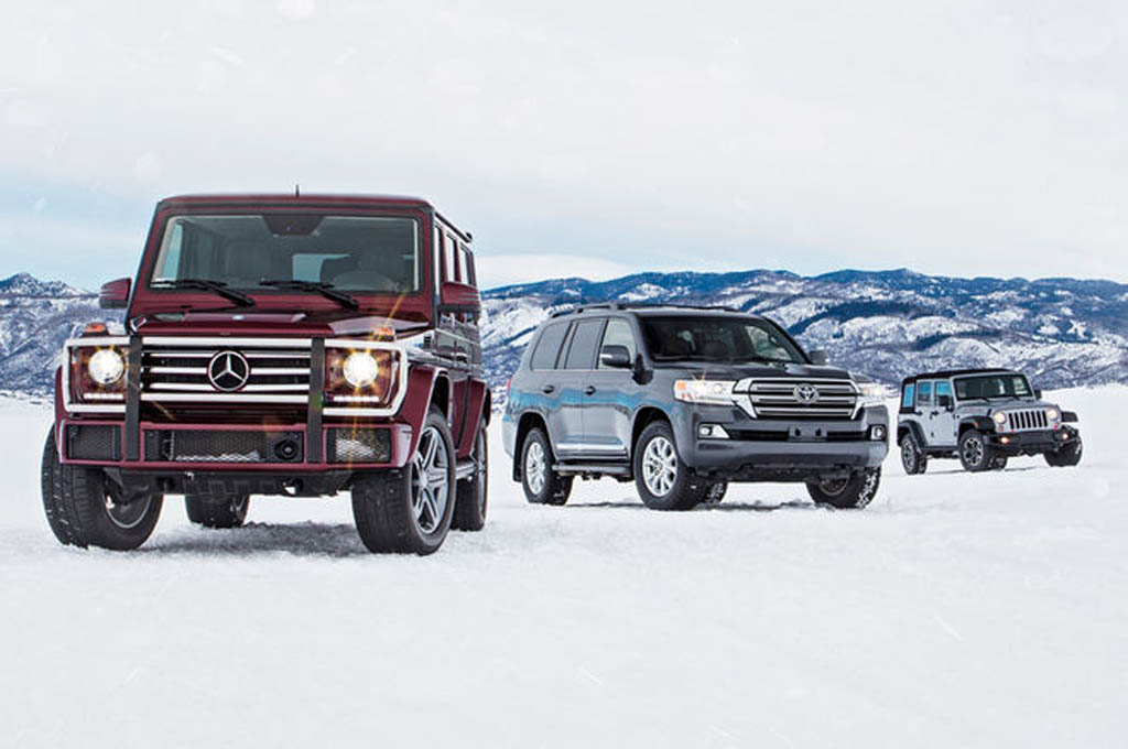 Jeep Wrangler Unlimited Rubicon vs. Mercedes-Benz G550 vs. Toyota Land Cruiser