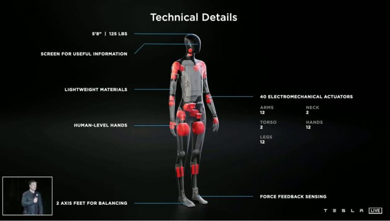 tesla bot detail 767x434 - تسلا، ربات رقصنده، هوش مصنوعی و تکنولوژی خودران