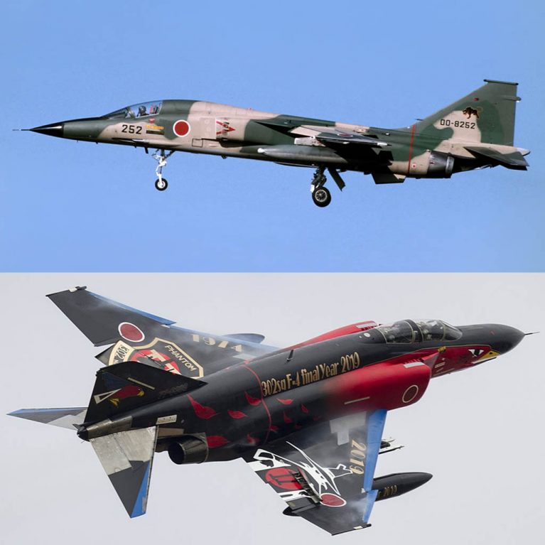 میتسوبیشی اف-1 (بالا) و اف-4 فانتوم (پایین) ژاپنی