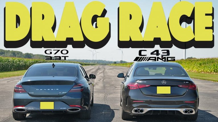 درگ مرسدس C43 چهار سیلندر و جنسیس G70 با 3.3 لیتر V6